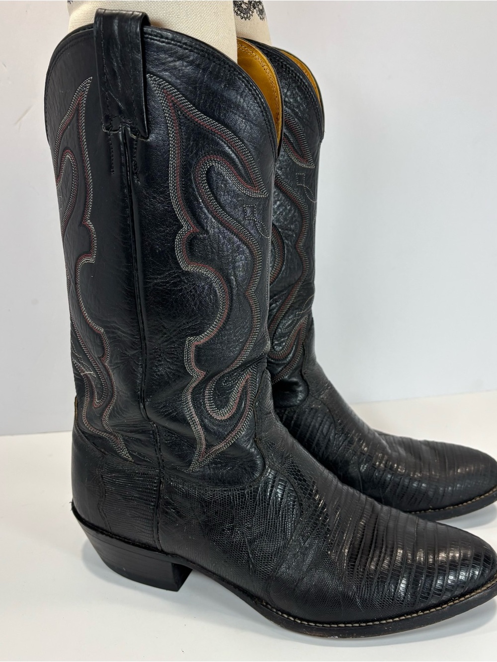 Nocona Vtg Mens Cowboy Boots Size 9.5 E Lizard Skin Black Western USA Made 15565